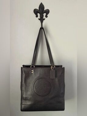 COACH Large Dempsey Logo Patch Tote Shoulder Bag Black Pebble Leather/ Gold
